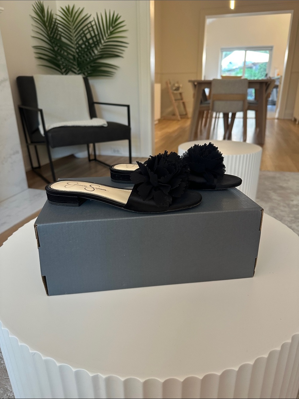 Jessica Simpson Black Floral Slide Mules